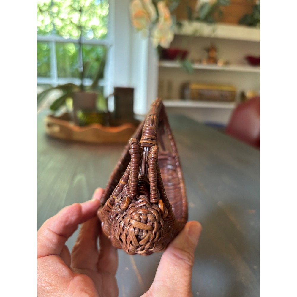 Vintage Miniature Wicker Bunny Basket Dark Brown Woven Rattan Easter Decor 5 in - Picture 7 of 9